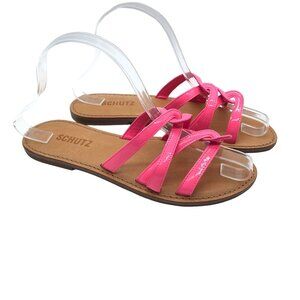 Schutz Womens Pink Lyta Patent Leather Strappy Flat Sandals Size 7B